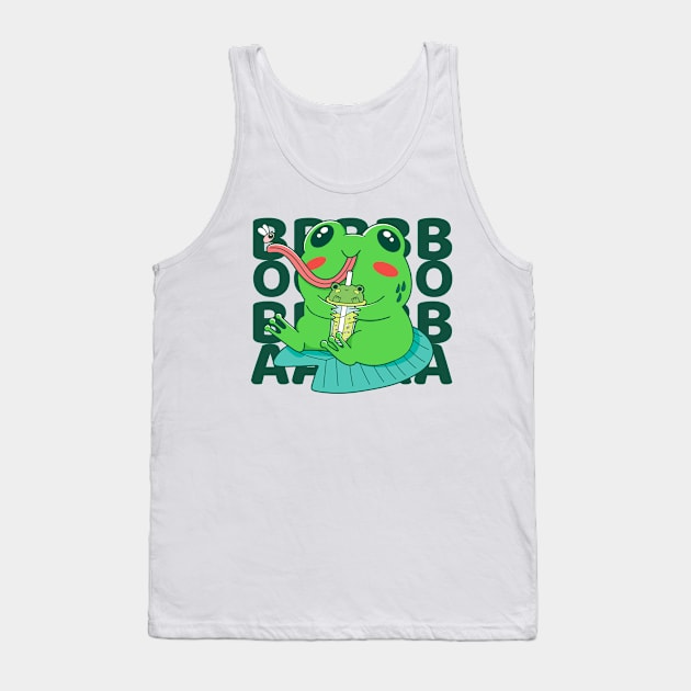 Kawaii Frog Drinking Boba Tea Tank Top by Bruno Pires